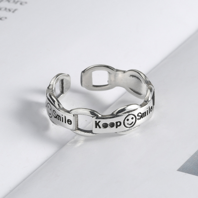 Sterling Silver Smiley Chain Letter Ring