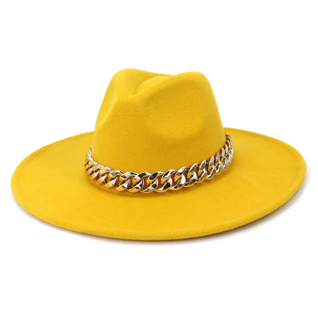 The United States New Autumn And Winter Big Brim Peach Heart Top Fashion Woolen Hat Yellow - Shop at LoveMi