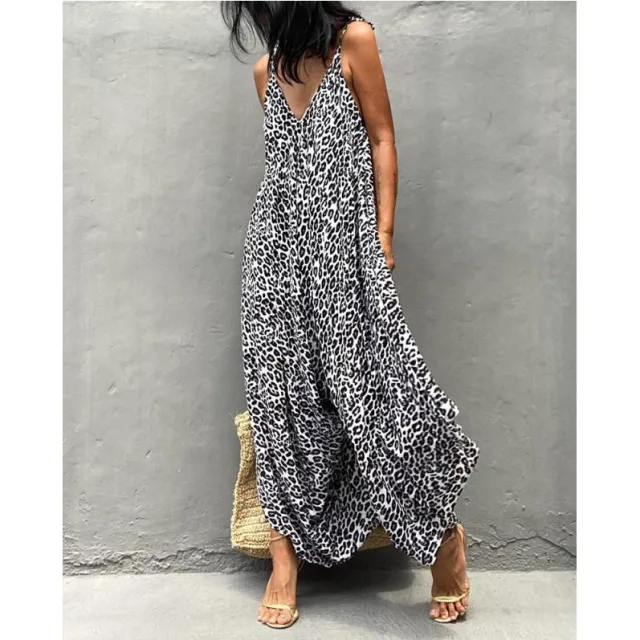 Ladies Leopard Print Suspender Sexy Backless Jumpsuit Dress Black - Shop at LoveMi