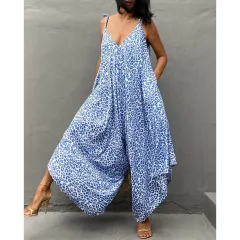 Ladies Leopard Print Suspender Sexy Backless Jumpsuit Dress - Blue - View 1