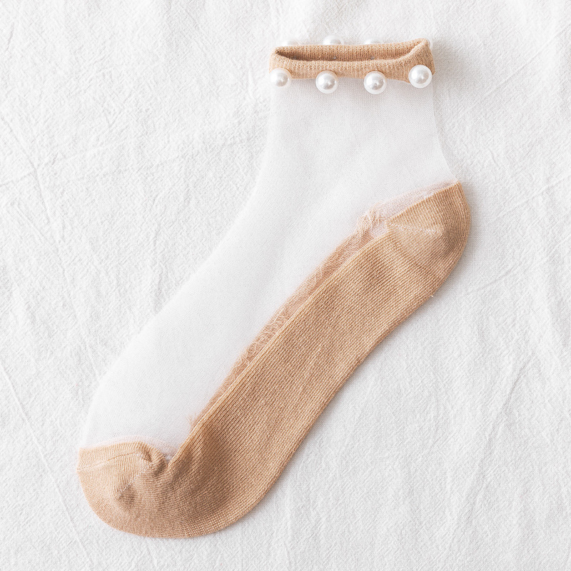 Title 1, 5 Pairs Of Crystal Silk Socks Shallow Mouth Bea...