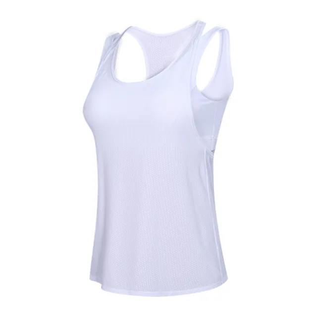 Hollow Beauty Back Sports Bra, Yoga Vest And Blouse Fake Two piece Sports Fitness Suit White - Shop at LoveMi