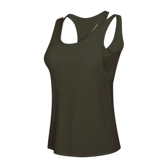 Hollow Beauty Back Sports Bra, Yoga Vest And Blouse Fake Two piece Sports Fitness Suit Green - Shop at LoveMi