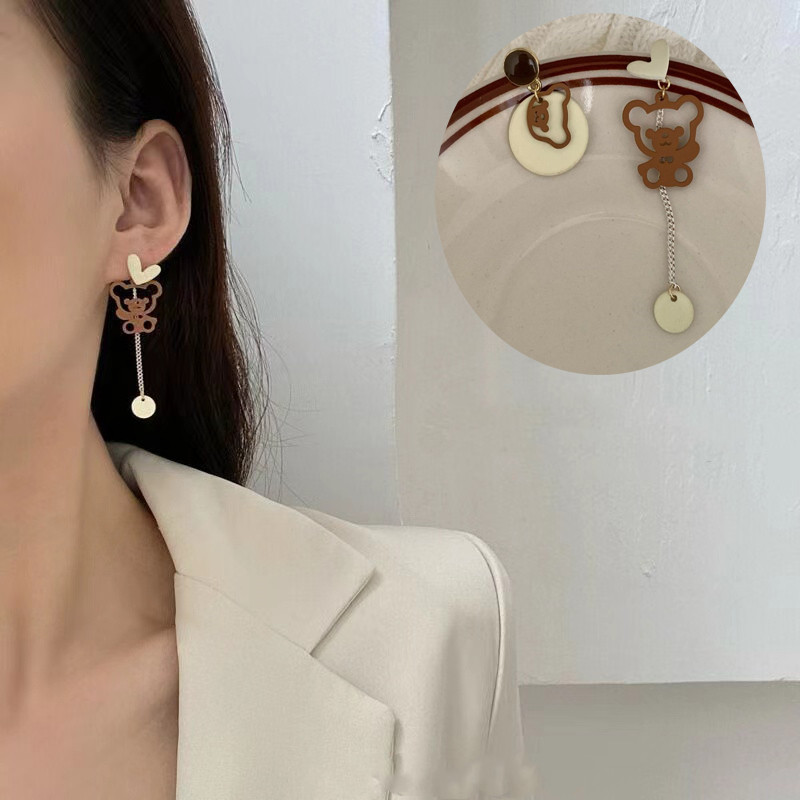 S925 Silver Needle Blue Bow Earrings Cute Sweet Rabbit Asymmetric Earrings Niche Design Sense Earrings Girl