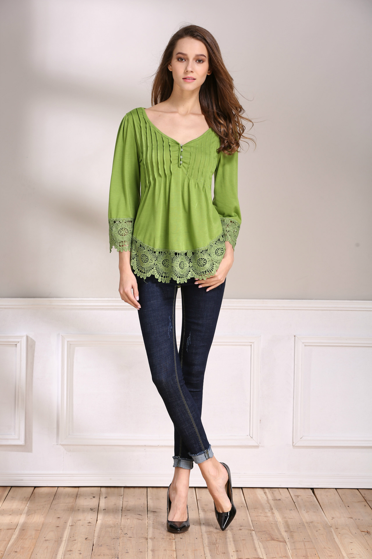 Ladies' New Product Lace Stitching Cotton Fashion Casual Women's Blouse
