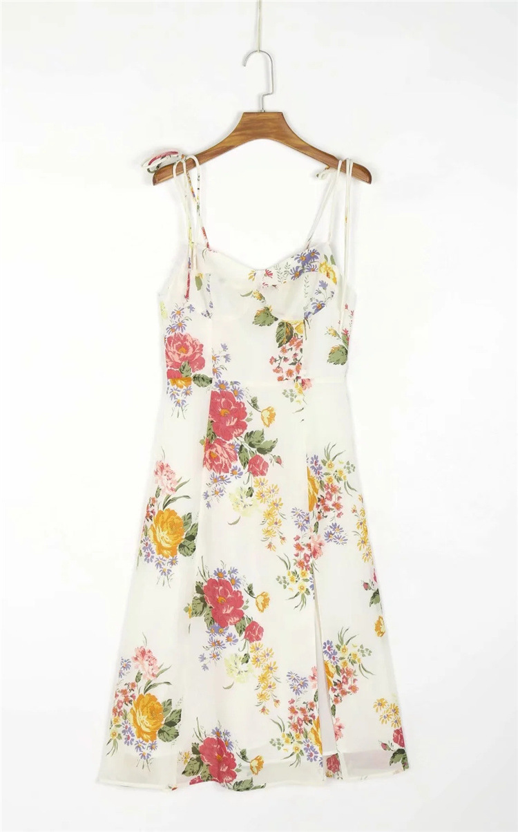 Retro Print Sexy Slim Slimming Sling Split Dress Women