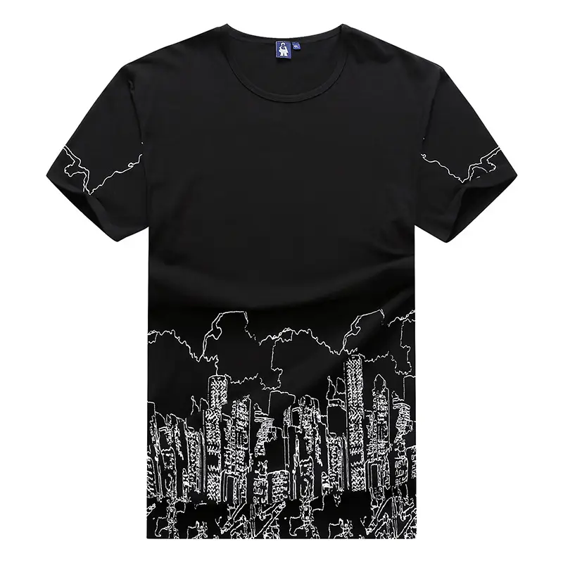 Large Size Round Neck City Building Pattern Printing Short-sleeved T-shirt Trend