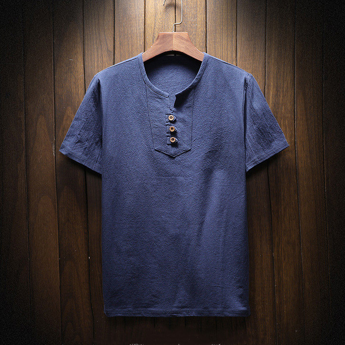 Casual Cotton, Linen And Linen Short-Sleeved T-Shirt, Pure Color T-Shirt