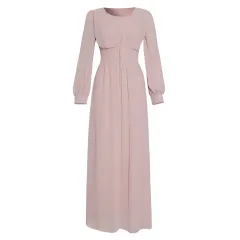 Muslim Women's Clothing Long Sleeve Chiffon Dress - Pink - View 1