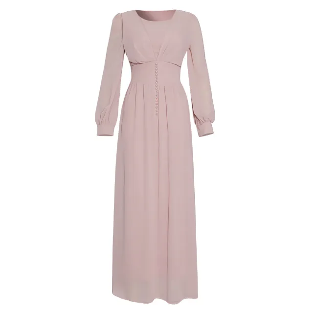 Muslim Women's Clothing Long Sleeve Chiffon Dress Pink - Shop at LoveMi