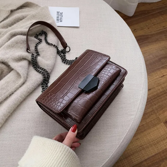 Crossbody Bag Leather Pattern Chain Retro All match Female Bag Coffee - Shop at LoveMi