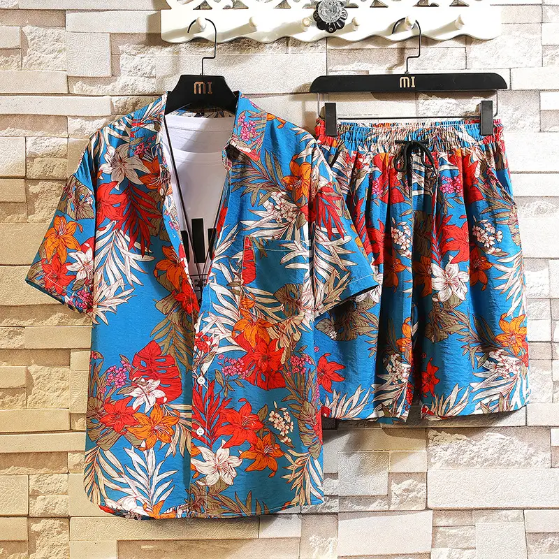 Flower Shirt Short-sleeved Suit Men's Loose Shirt Shorts Two-piece Suit