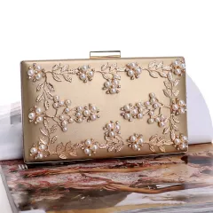 Clutch Bag Evening Bag Female European And American Banquet Bag Flower Evening Bag - Gold - View 1