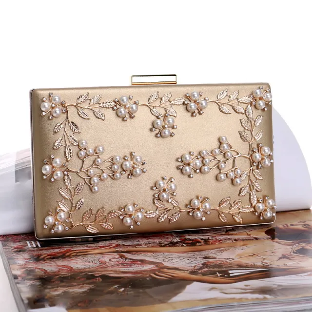 Clutch Bag Evening Bag Female European And American Banquet Bag Flower Evening Bag Gold - Shop at LoveMi
