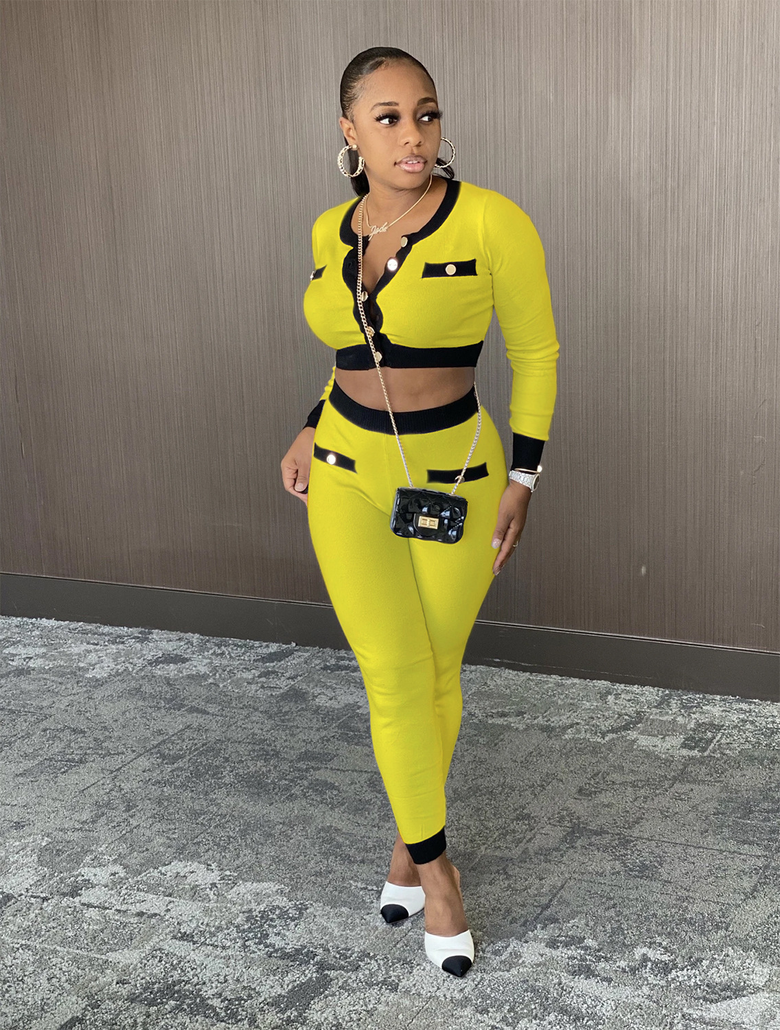 Fashion Color Matching Nude Sexy Slim Two-piece Suit