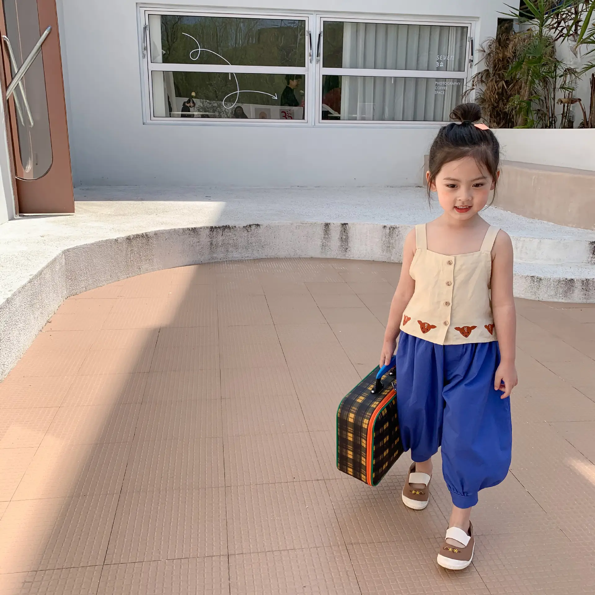 Children's Clothing Japanese And Korean Style Cotton And Linen Embroidery Vest Mosquito Pants Suit