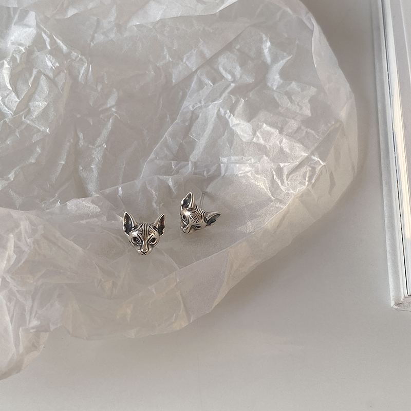 Vintage Cat S925 Sterling Silver Cold Style Sphinx Earrings