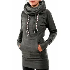 Stacked Collar Mid-length Wool Velvet Women's Sweater - Grey - View 1