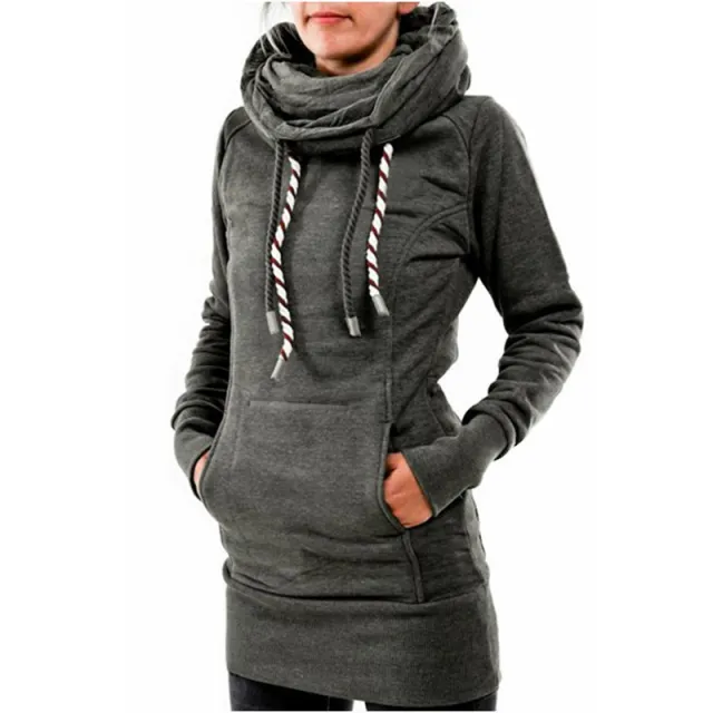 Stacked Collar Mid length Wool Velvet Women's Sweater Grey - Shop at LoveMi