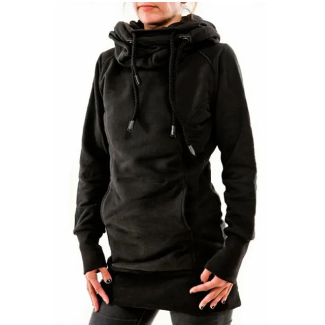 Stacked Collar Mid length Wool Velvet Women's Sweater Black - Shop at LoveMi