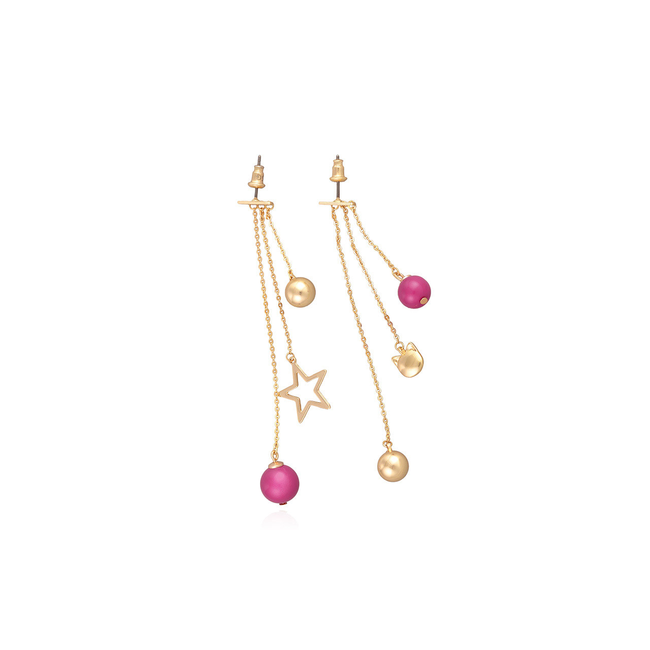 Planet Paradise Alloy Plastic Bead Cat Asymmetrical Earrings Female Earrings