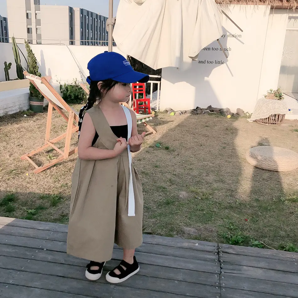 Korean Style Loose Jumpsuit For Baby Girl Personality Sling Top Wide Leg Pants TwoPiece Suit