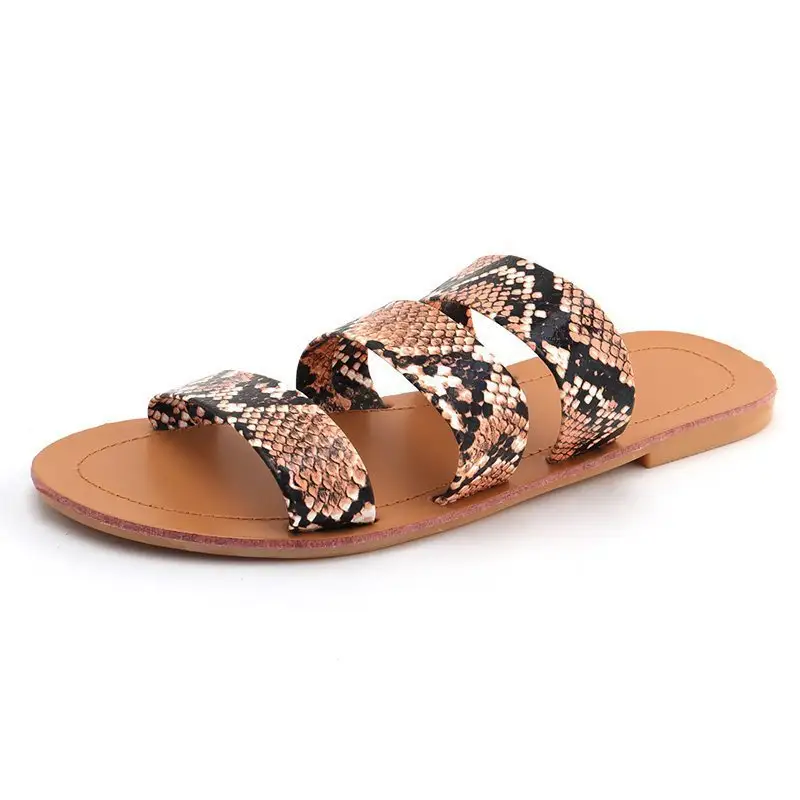 Snake Print One-line Sandals Cross-border Large Size Flat Sandals