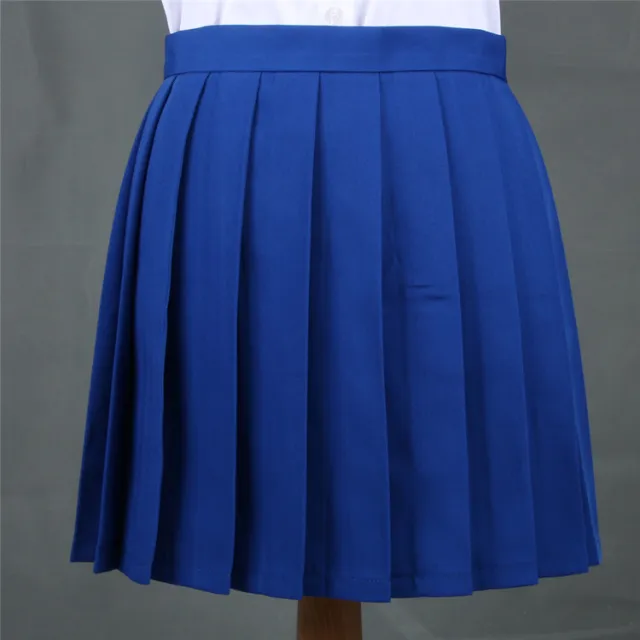 Japanese Pleated Skirt Macaron Solid Color Skirt Blue - Shop at LoveMi