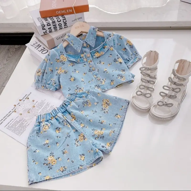 Children's Summer Children's Clothing, Girls' Denim Clothes, Two-piece Suit