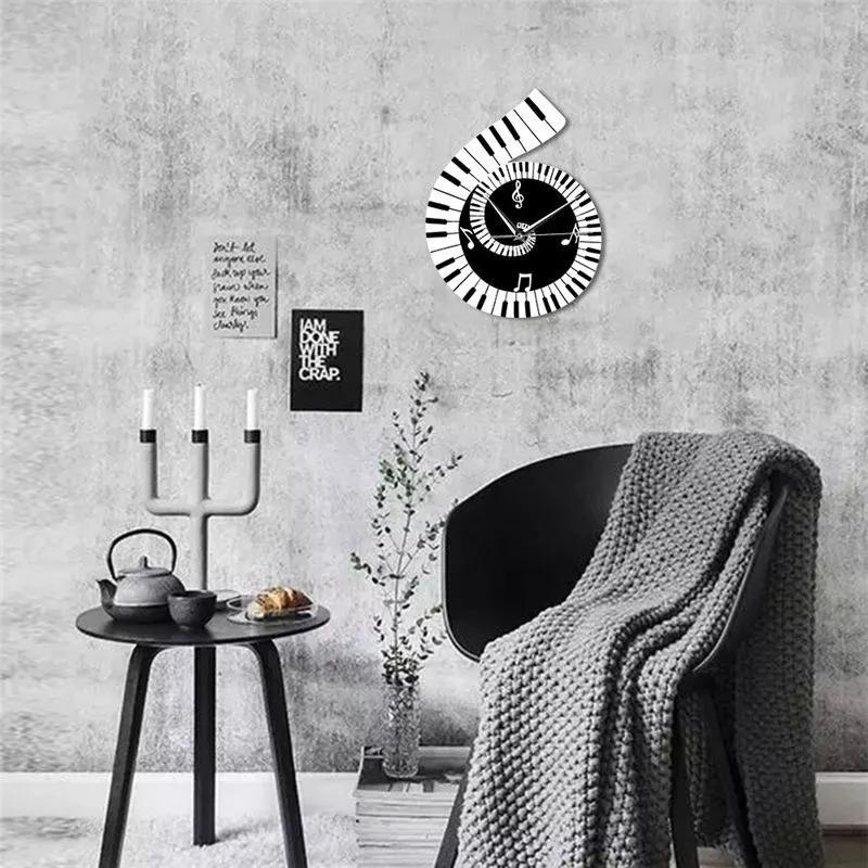 Decoration Wall Clock Treble Clef Piano Keyboard Musical Notes Irregular Decoration Clock Wall Clock Cross-border – image 2