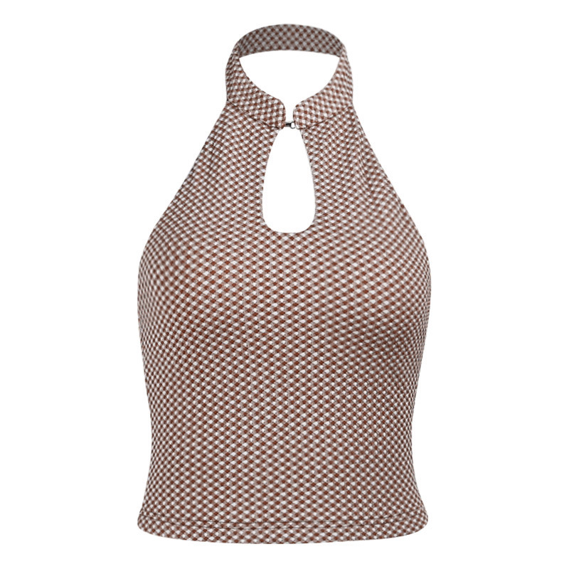 New Style Blouse Knitted Contrast Color Waist Slim Halter Halter Top Women