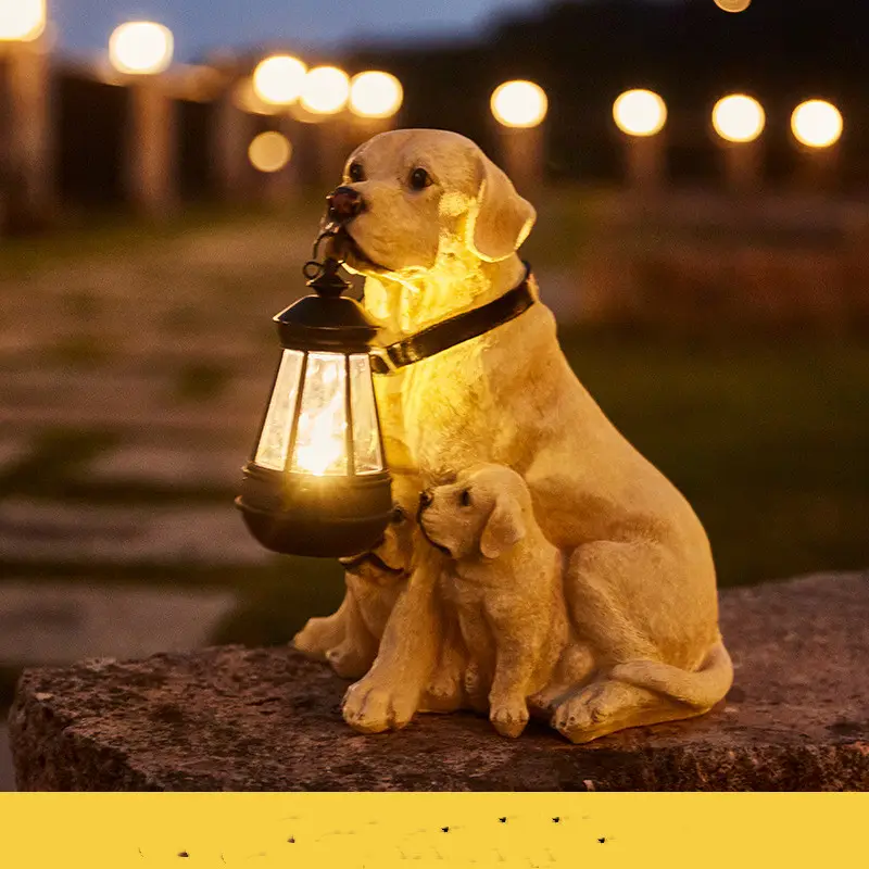 LED Solar Light Dog Lantern Sculpture Resin