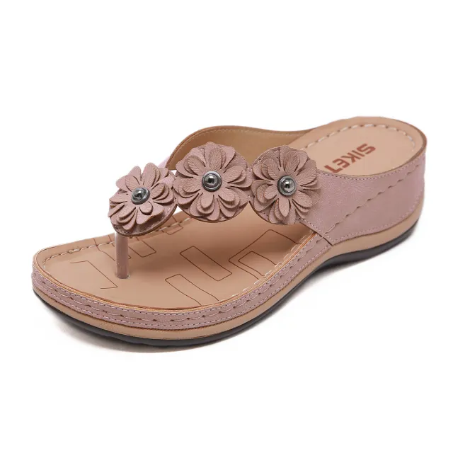 Flowers Sandals Women Retro Style Wedges Shoes Outdoor Beach Shoes Summer Pink - Shop at LoveMi