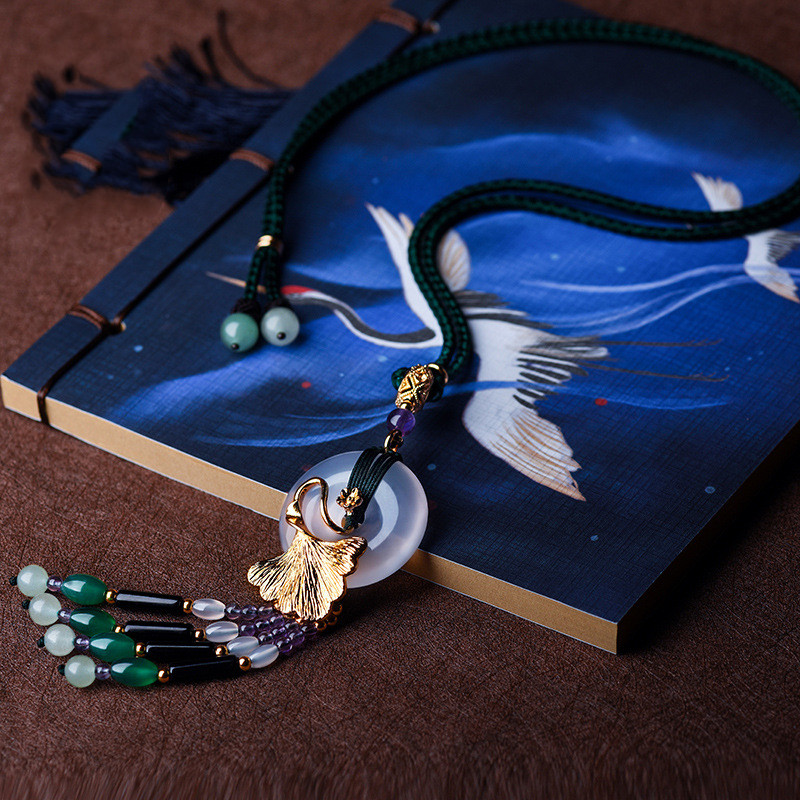 Summer New Ethnic Style Agate Necklace Featuring Chalcedony Safe Buckle Long Adjustable Stall Supply Wholesale
