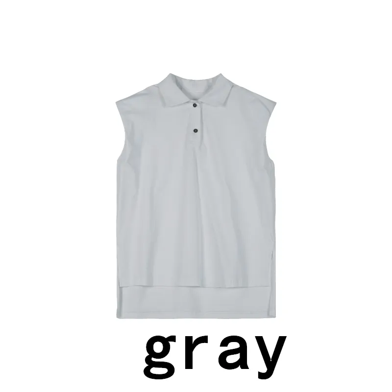 Oversized POLO Collar Shoulder Padded Vest - Grey