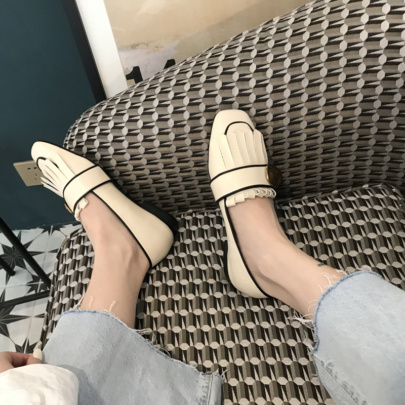 Fringed Small Square Toe All-match Flat Shoes Single Shoes