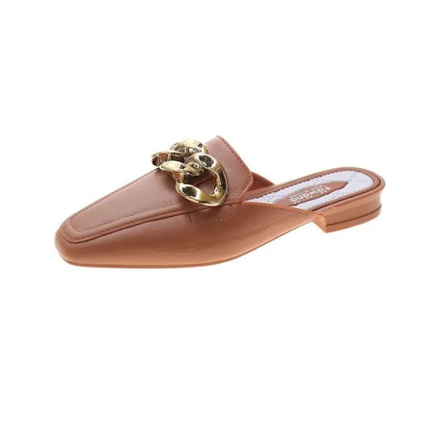 Metal Buckle Without Heel Square Toe Half Slippers Orange - Shop at LoveMi