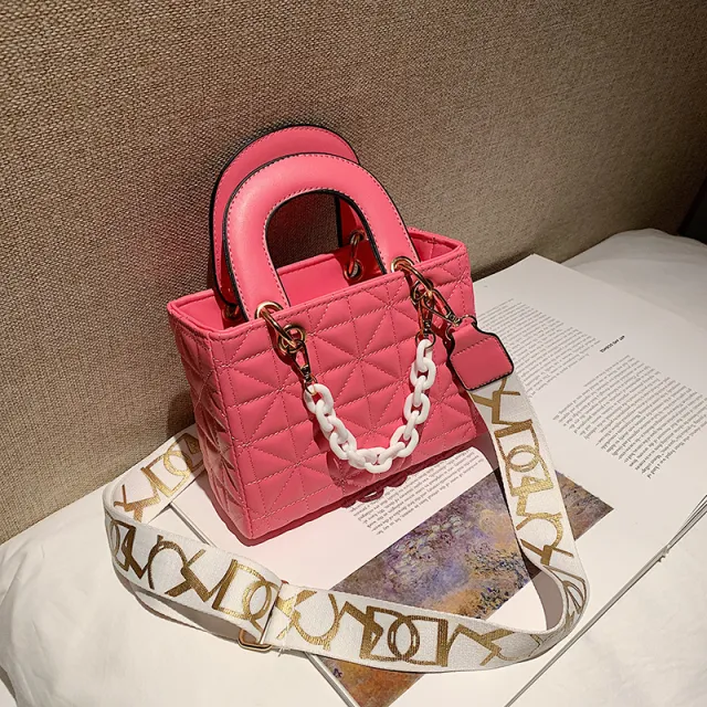 Fashion Western style Portable Small Square Bag Texture Messenger Bag Pink - Shop at LoveMi