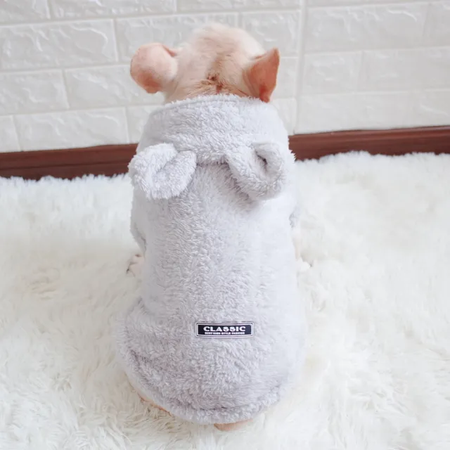 Pet Clothes Bear Hooded Vest Coral Fleece Hoodie Fadou Schnauzer Clothes Grey - Shop at LoveMi