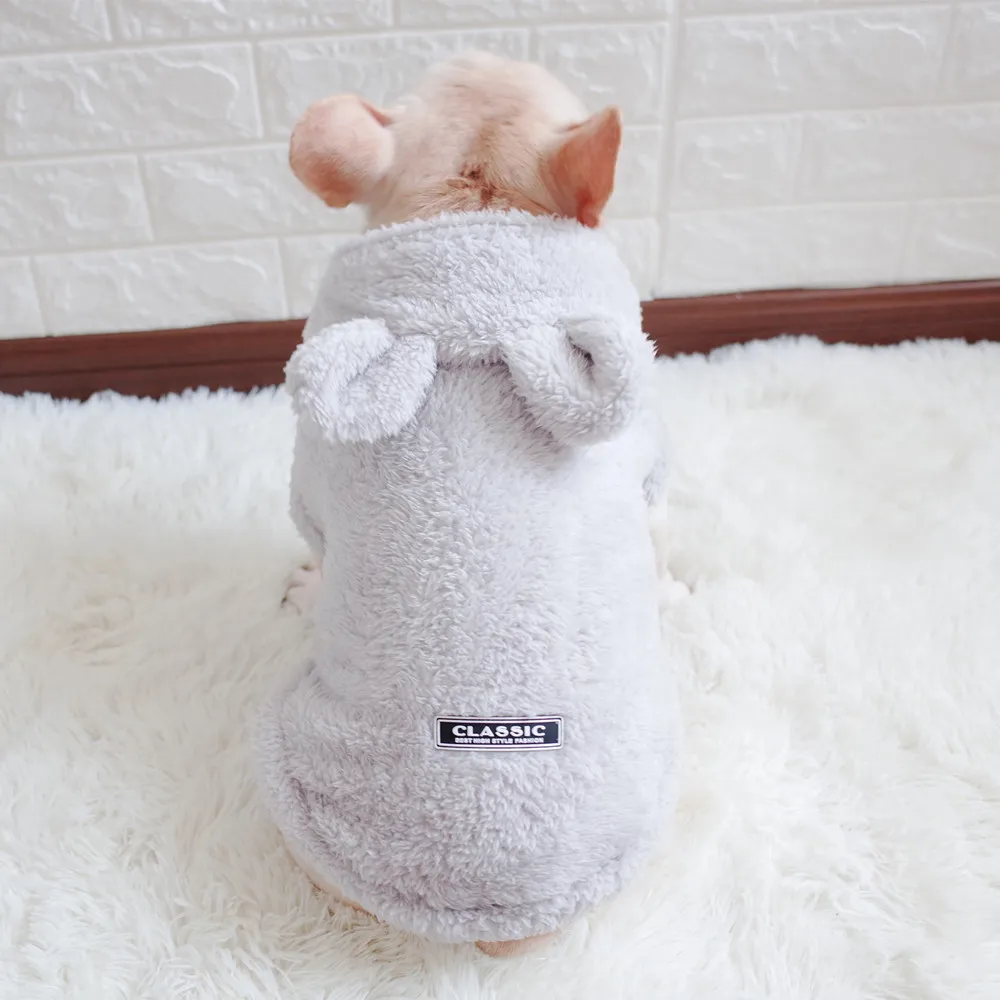 Pet Clothes Bear Hooded Vest Coral Fleece Hoodie Fadou Schnauzer Clothes - Grey