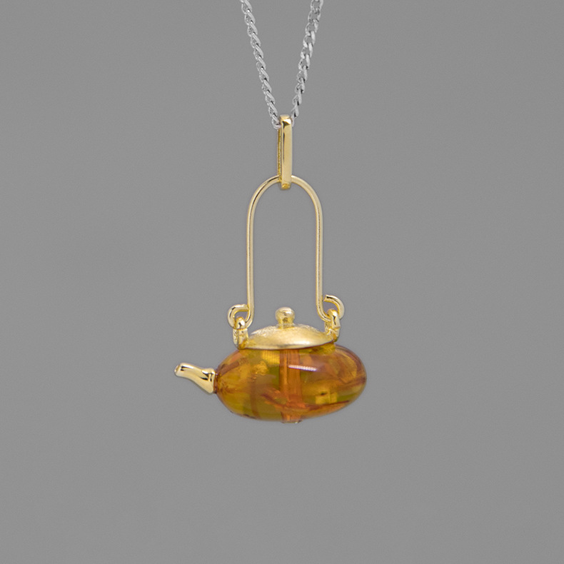 Factory Direct Supply Original Look For Tea To Go Chinese Style Teapot S925 Sterling Silver Amber Pendant