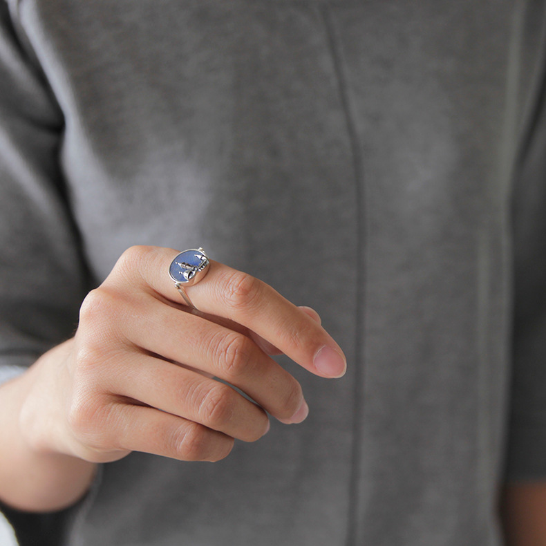 Original Look, Love Florence European Church Relief Aventurine S925 Sterling Silver Ring