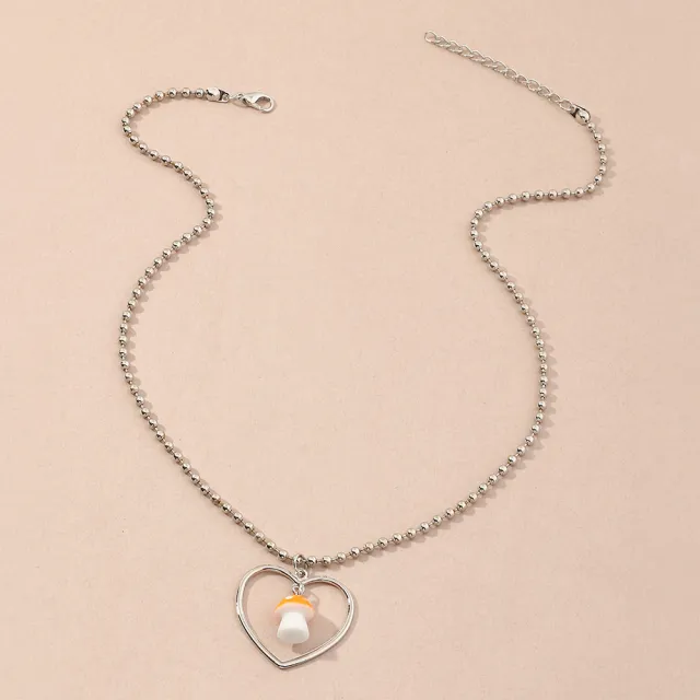 European And American Cross border Jewelry Ins Harajuku Trend Love Mushroom Pendant Necklace Female Bead Chain Choker Orange - Shop at LoveMi