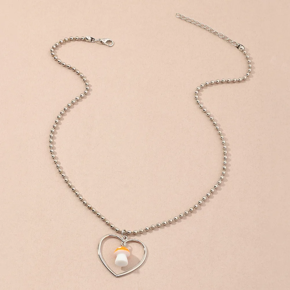 European And American Cross-border Jewellery Ins Harajuku Trend Love Mushroom Pendant Necklace Female Bead Chain Choker - Orange