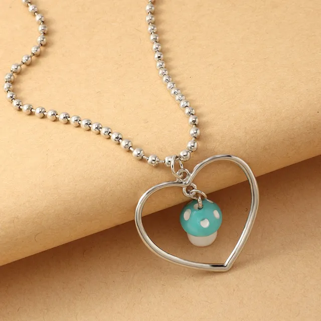 European And American Cross border Jewelry Ins Harajuku Trend Love Mushroom Pendant Necklace Female Bead Chain Choker Light Blue - Shop at LoveMi