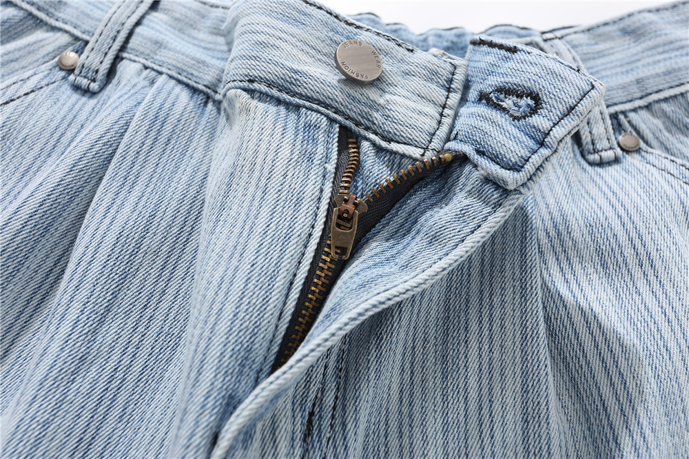 Washed Distressed Striped Jeans Men's