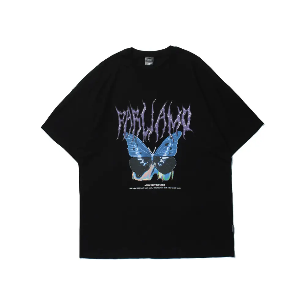 National Tide Butterfly Print Short-sleeved T-shirt Five-point Sleeve Harajuku Style