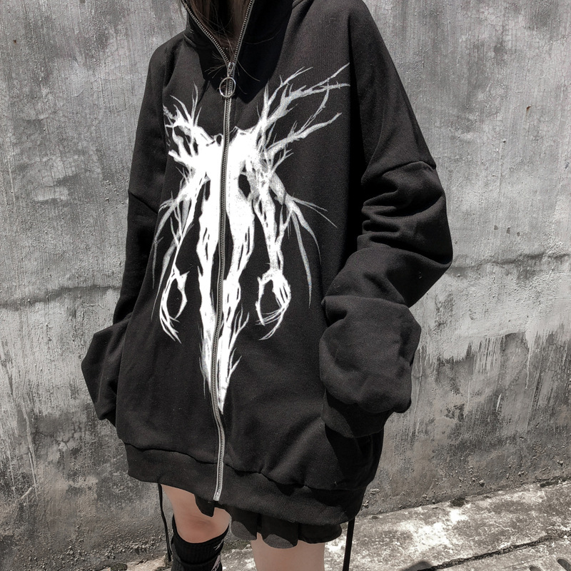 Dark Wind Funeral Trendy Brand Printed Cardigan Zipper Sweater