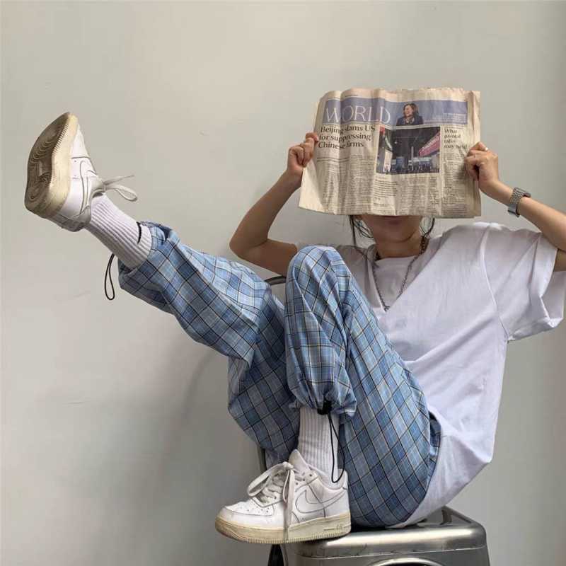 Title 3, Plaid Drawstring Pants New Plaid High Waist Cas...