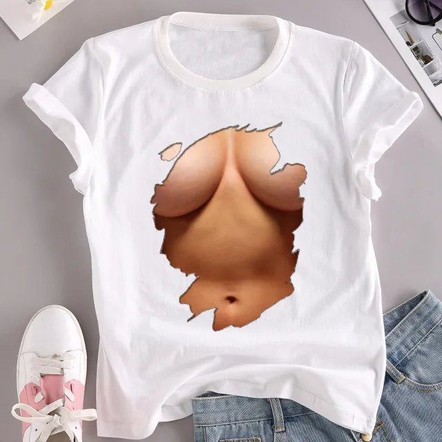 Fashion Creative Pattern Printing Short sleeved Top White - Shop at LoveMi